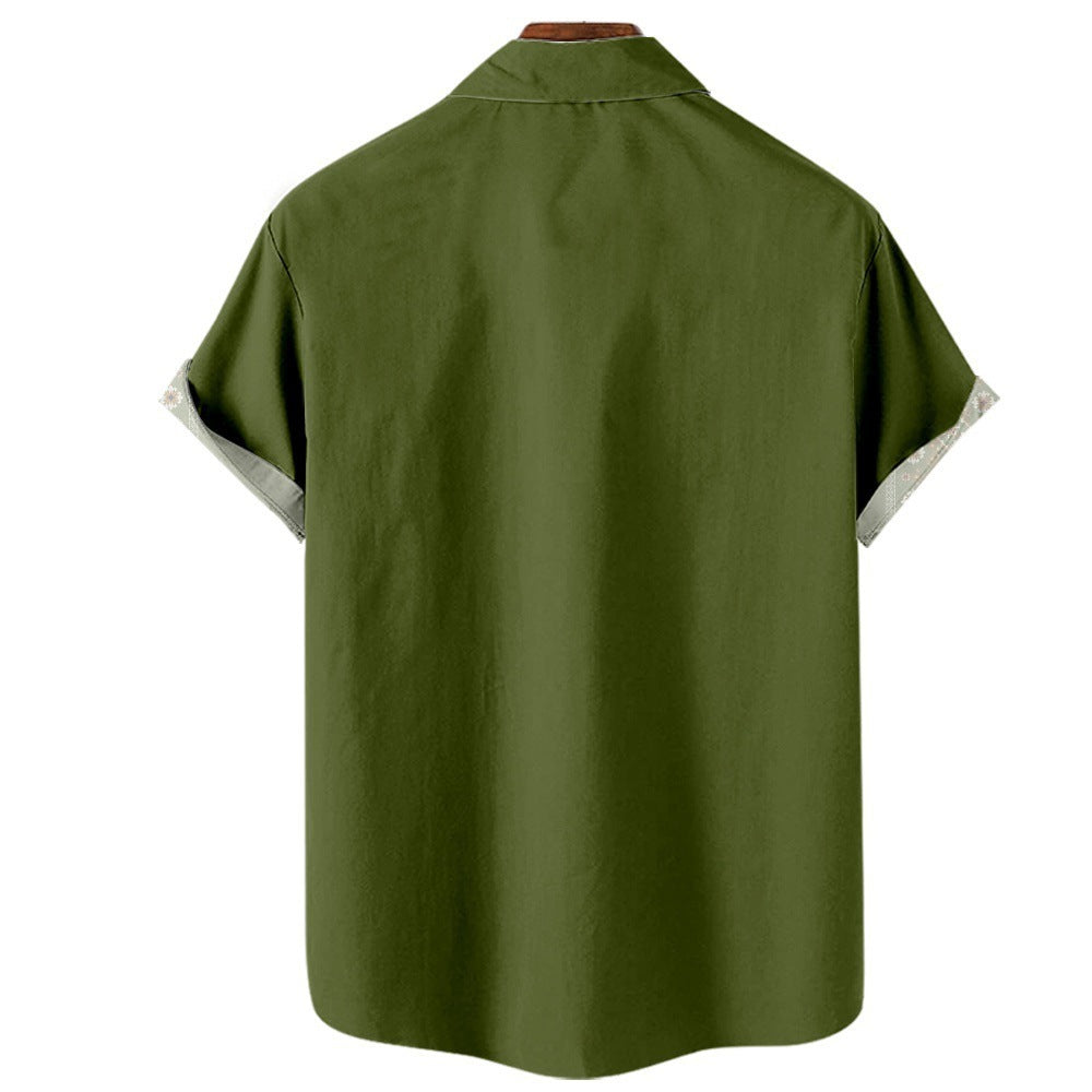 Summer Stripes Floral 3D Printed Short Sleeve Fashion Polo Collar Men's Pocket Shirt