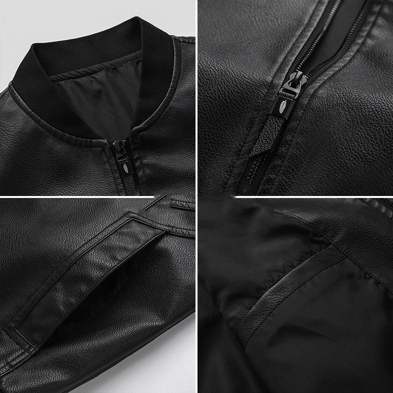Men's Stand-up Collar Leather Jacket Colorblock PU Motorcycle Suit