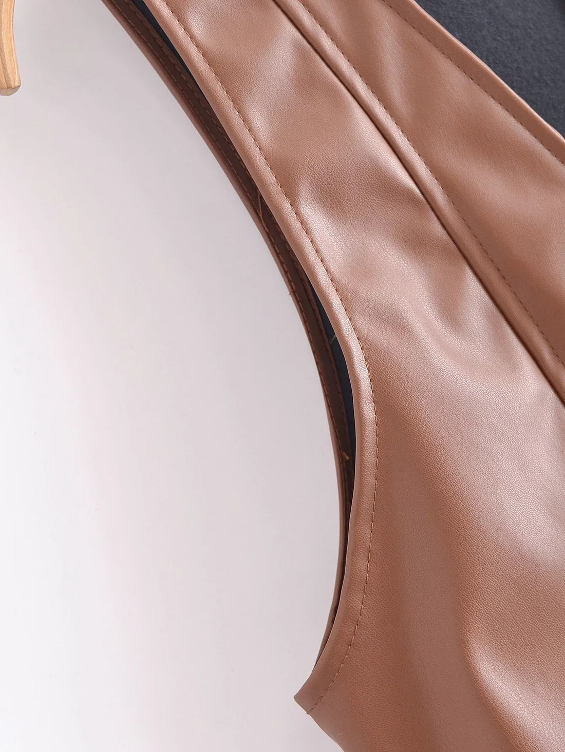 Pure Color Faux Leather Breasted Tank Top Skirt